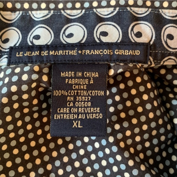 Marithe Francois Girbaud Polka Dot Flip Cuff Casual Shirt Mens XL Blue Y2K - Picture 5 of 7